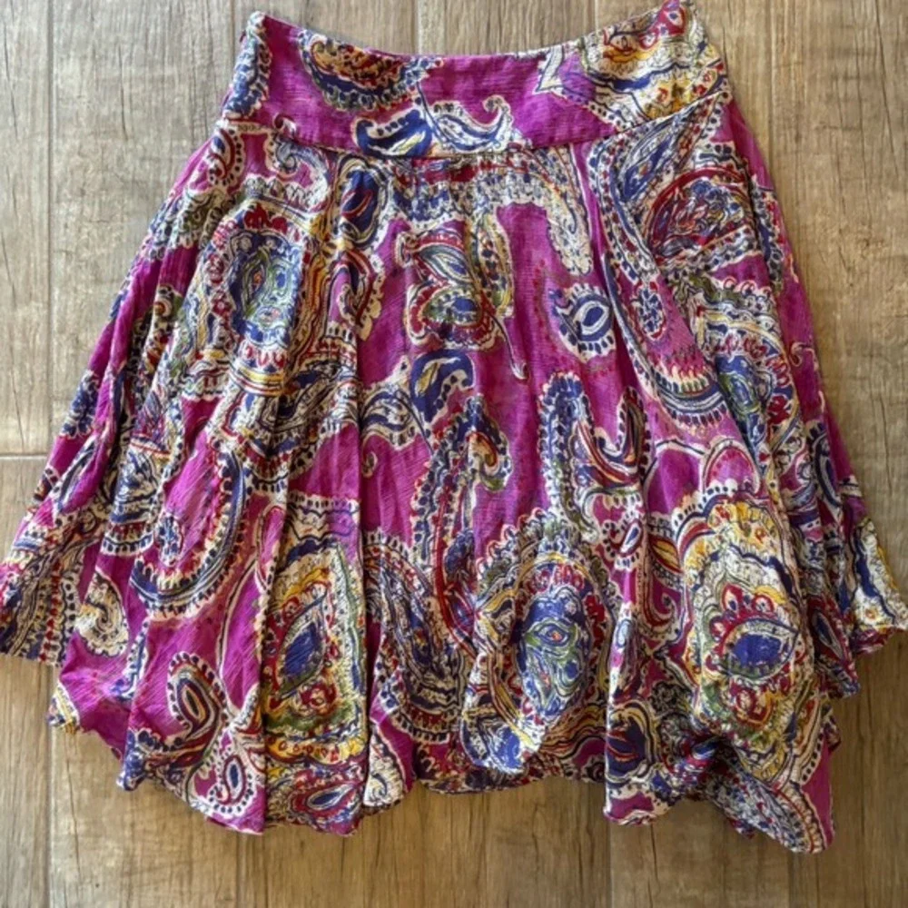 Lauren‎ Ralph Lauren PM Paisley Cotton Flared Skirt Purple Blue Boho Summer